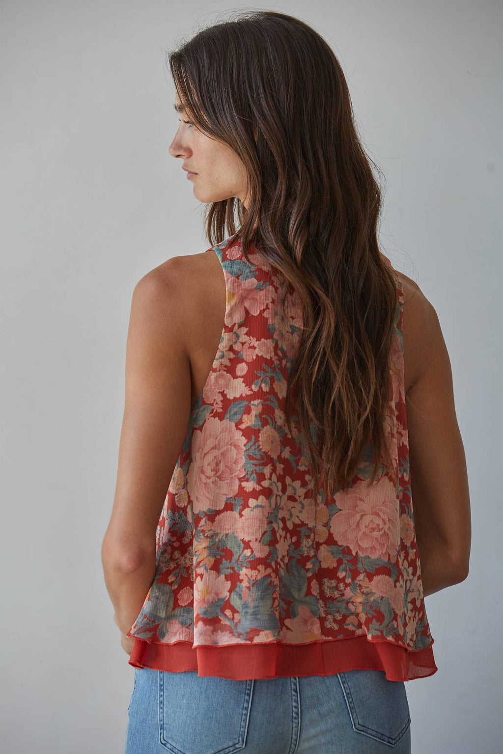 Woven Chiffon Floral Print Sleeveless Top