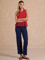 Sleeveless Sweater Sheer Peplum Tank Top