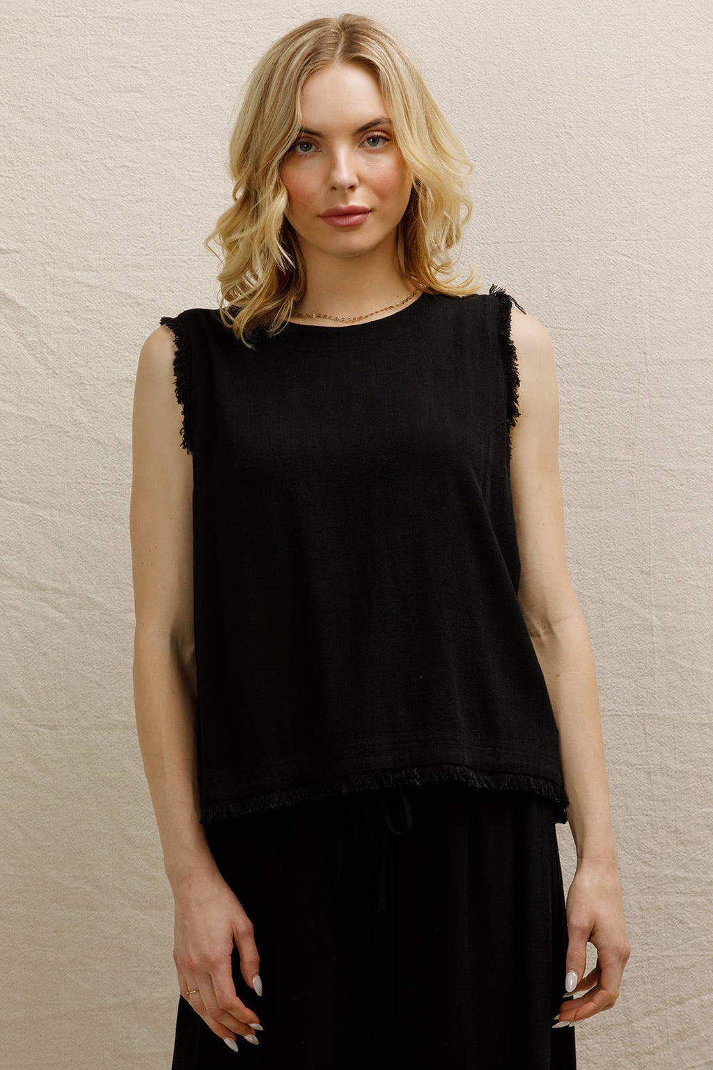 Back Button Detail Sleeveless Top