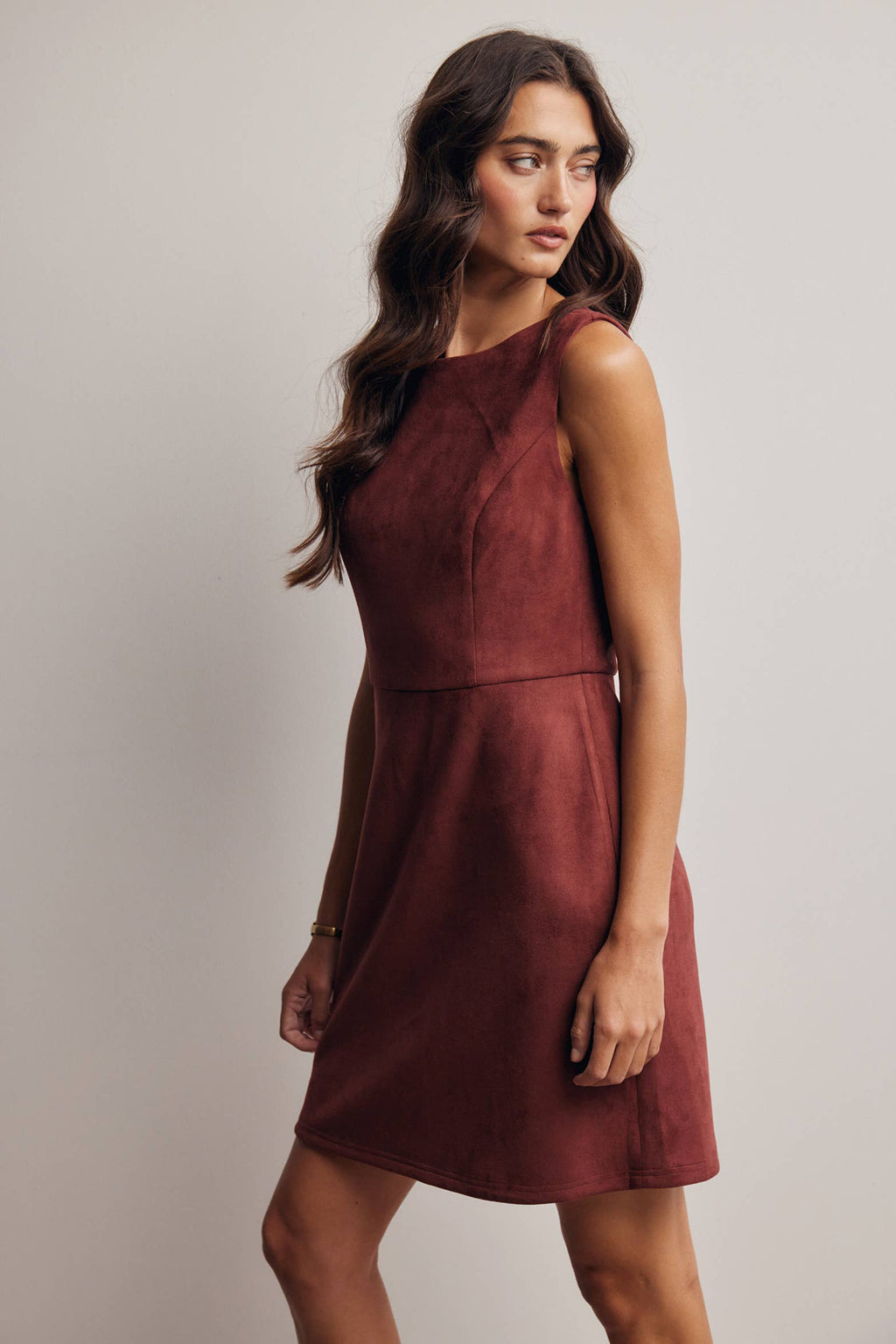 Stretch Suede Sleeveless Mini Dress