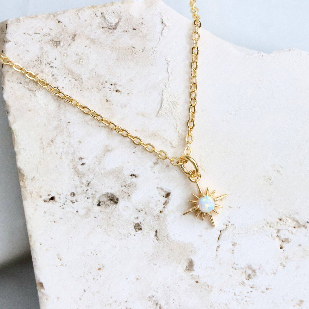Mini Stone North Star Necklace: Opal - Gold