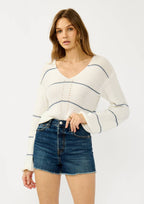 V Neck Fuzzy Stripe Sweater