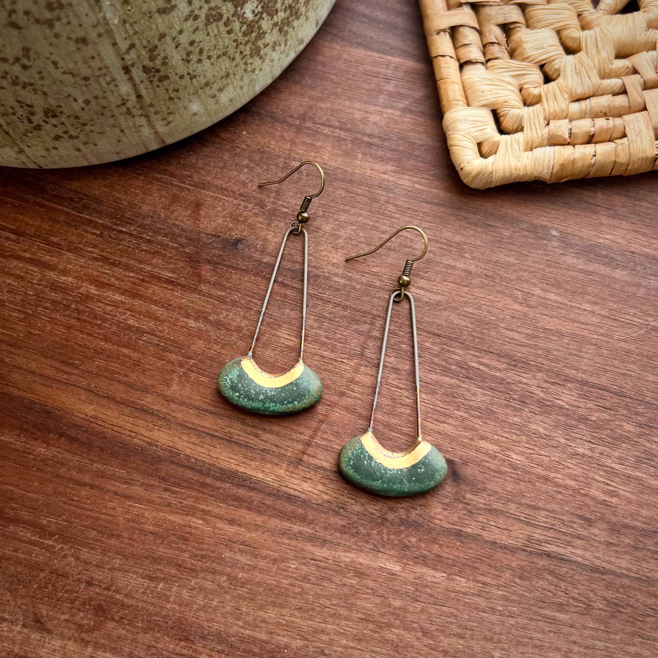 Patina Green Cut Oval Earrings
