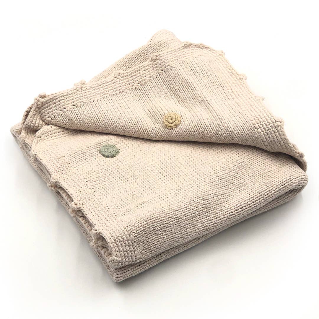 Handmade Knit Baby Blanket - Natural Spotty Blanket