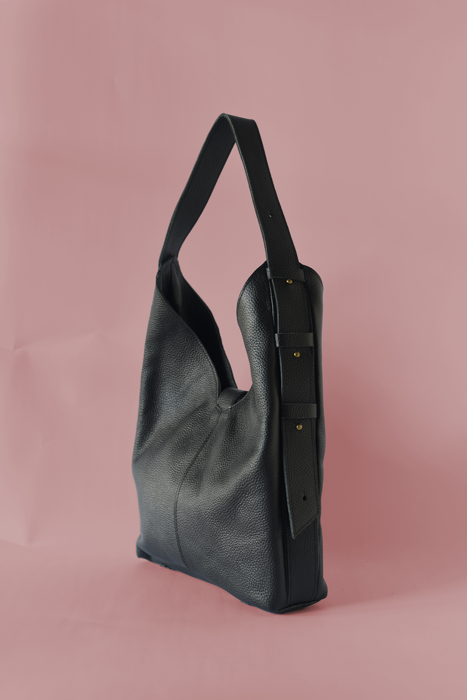 Pebbled Black Leather Bindle Shoulder Bag