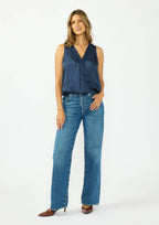 Sleeveless Embroidered Surplice Top with Elastic Hem