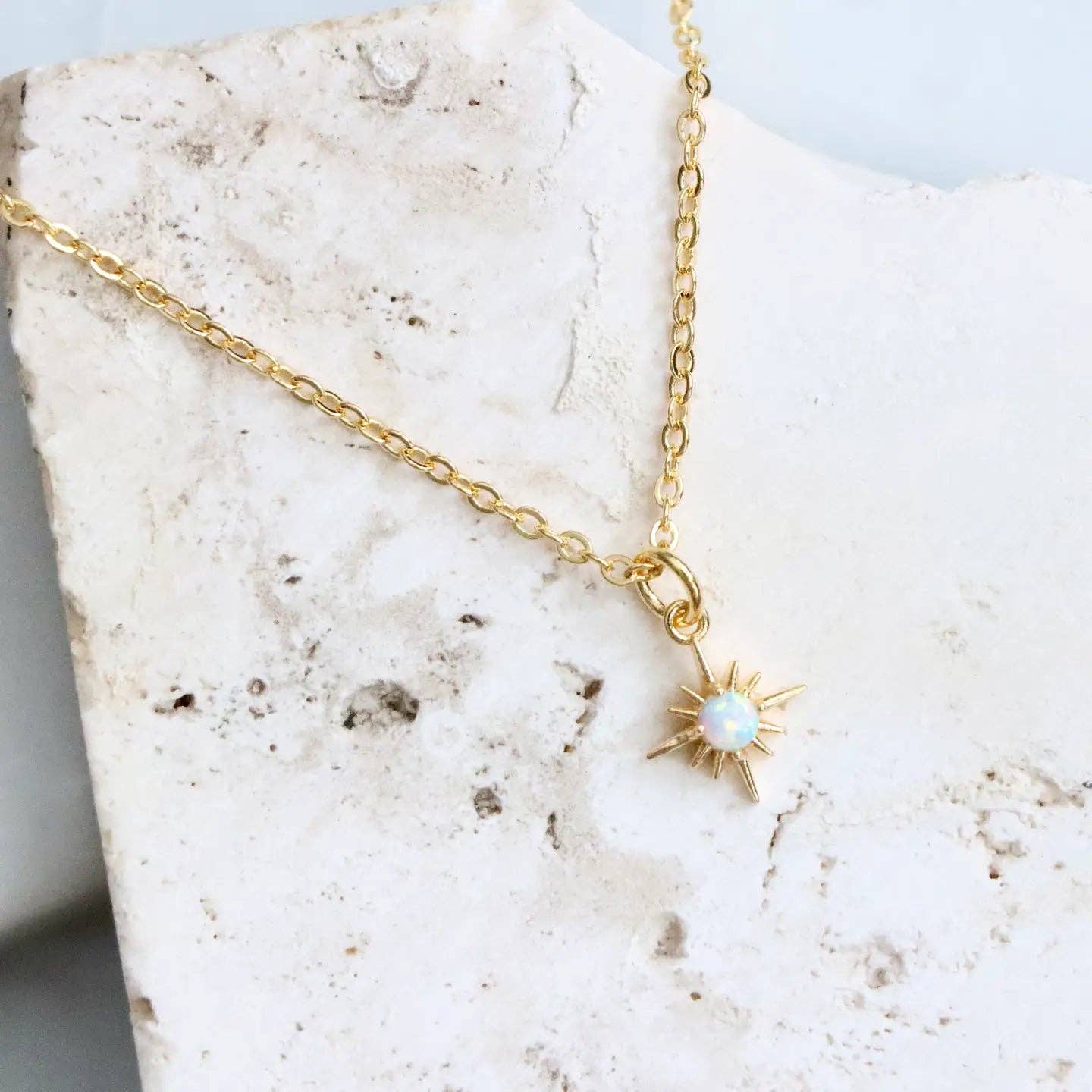 Mini Stone North Star Necklace: Opal - Gold