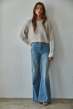 Knit Sweater Acrylic Ribbed Crew Neck Pullover