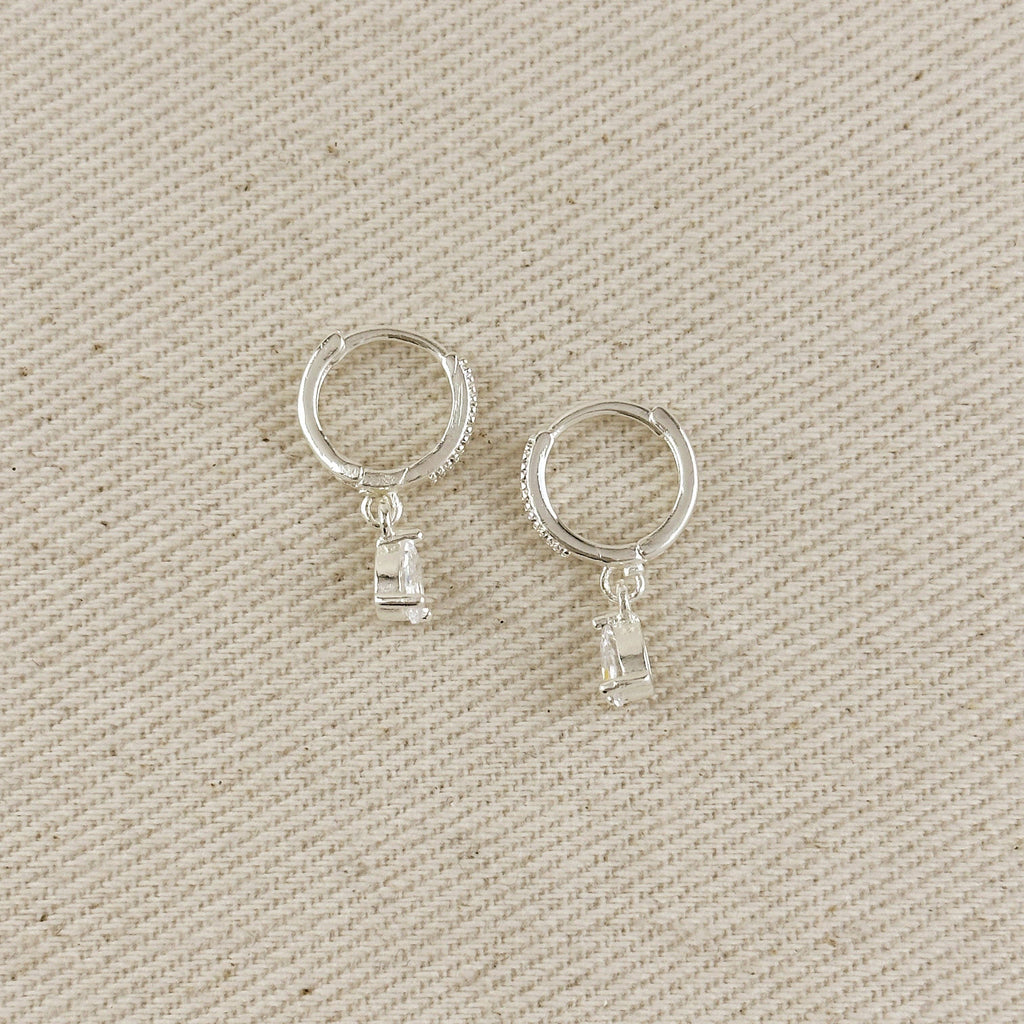 Silver Filled CZ Drop Hoop Earrings