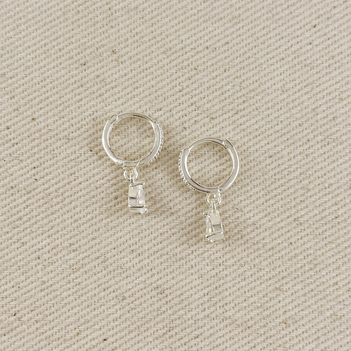 Silver Filled CZ Drop Hoop Earrings