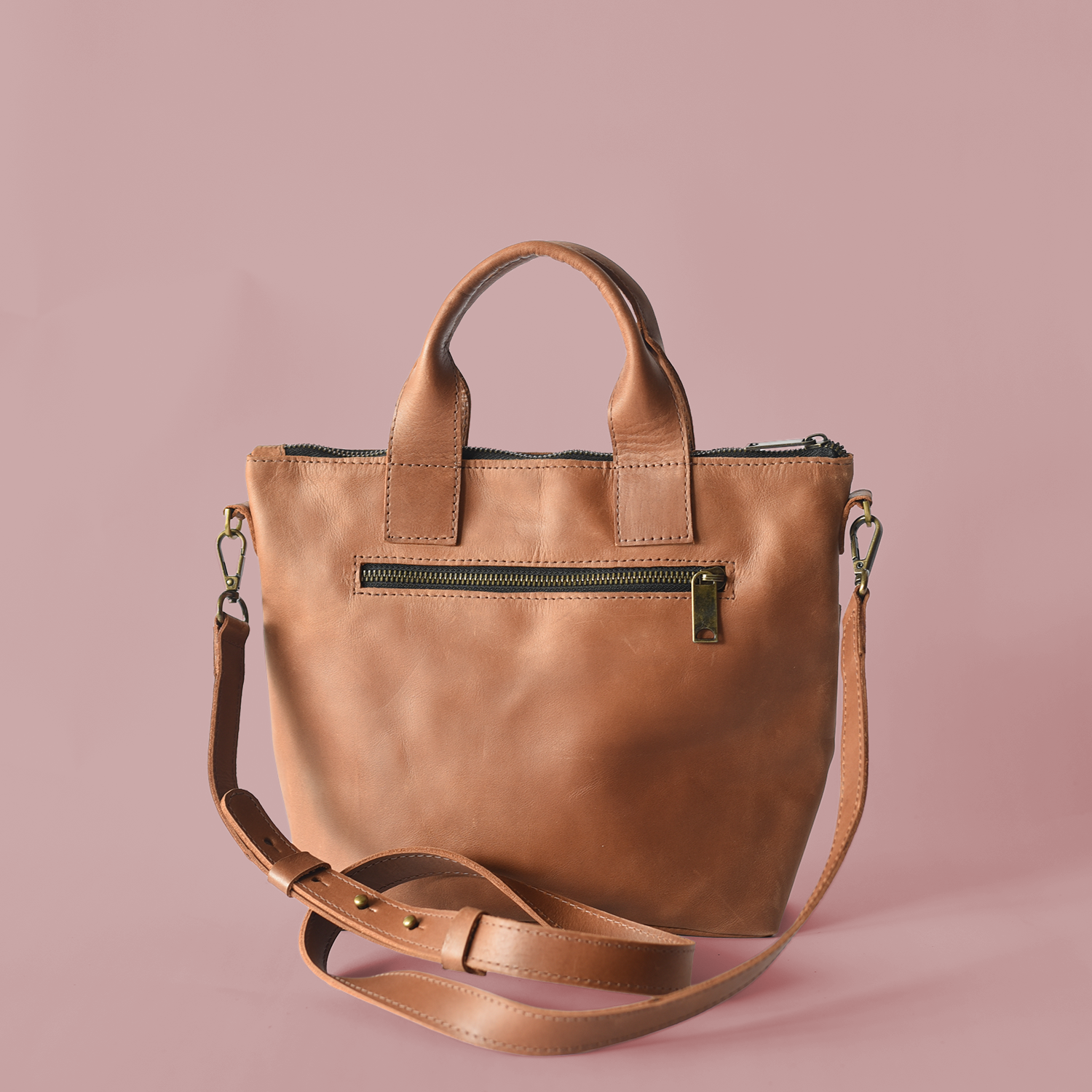 Medium Brown Leather Crossbody with Outside Pockets