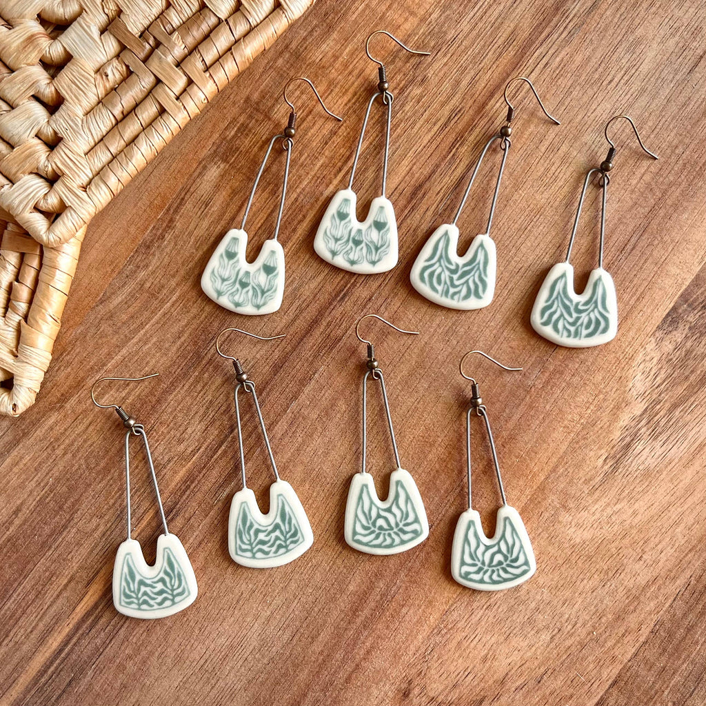 Teal Positive Space Leafy Earrings