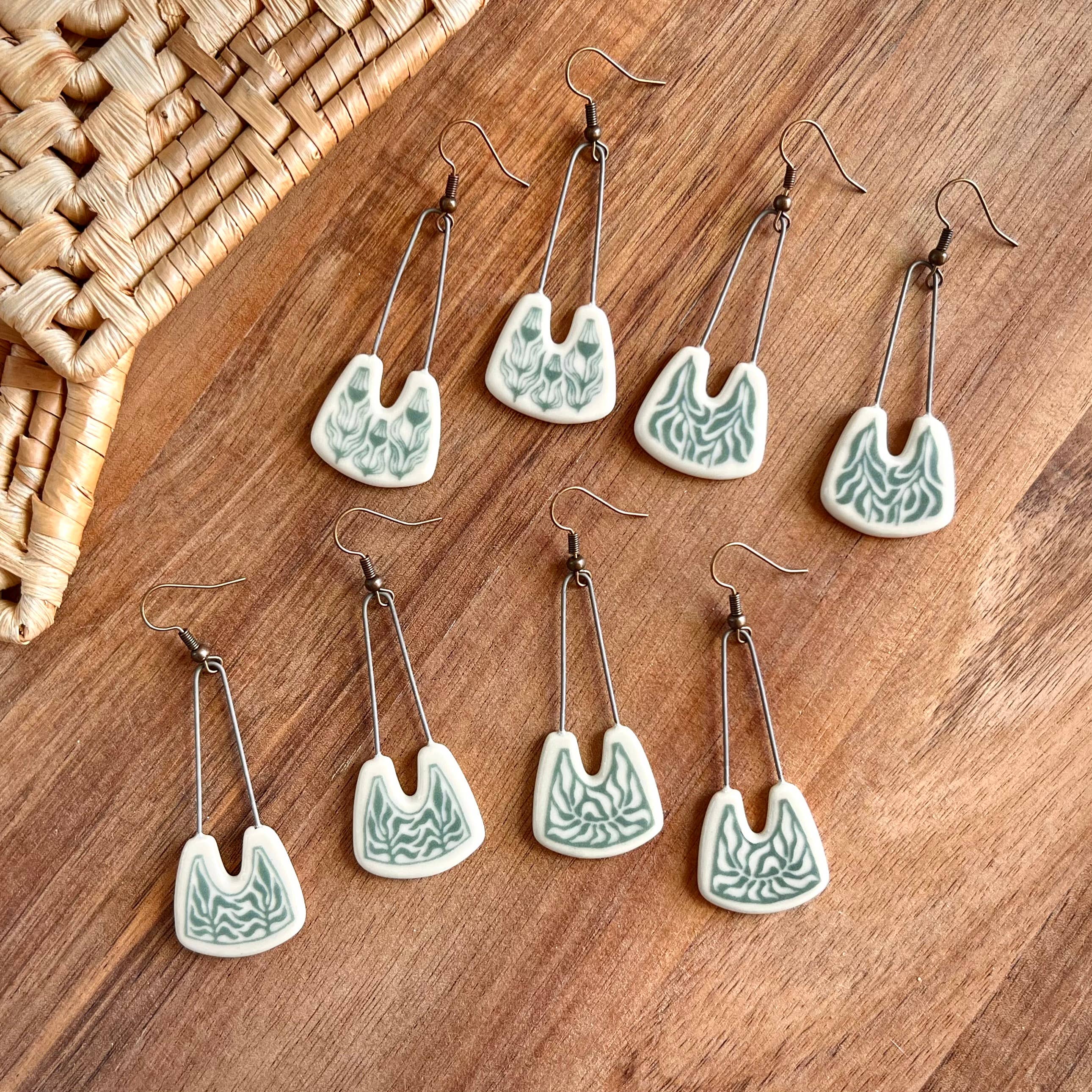 Teal Positive Space Leafy Earrings