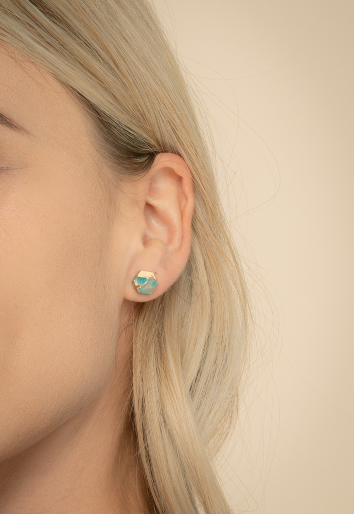 Oasis Turquoise and Gold Stud Earrings