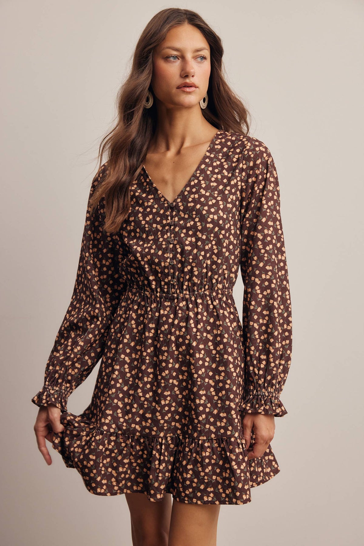 Floral Printed Corduroy Mini Dress