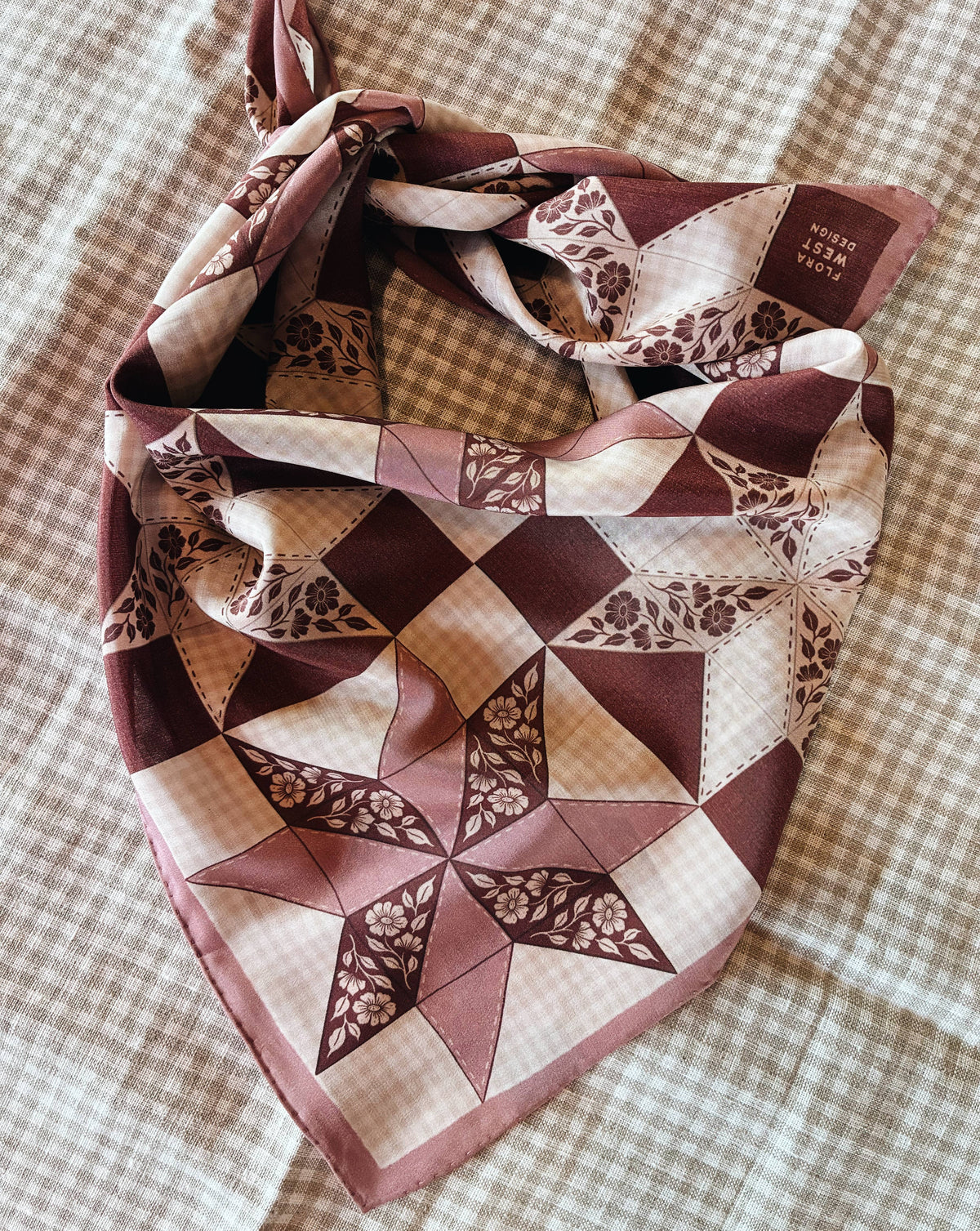 100% Silk Bandana Scarf - Patchwork Quilt Garden 23 Square