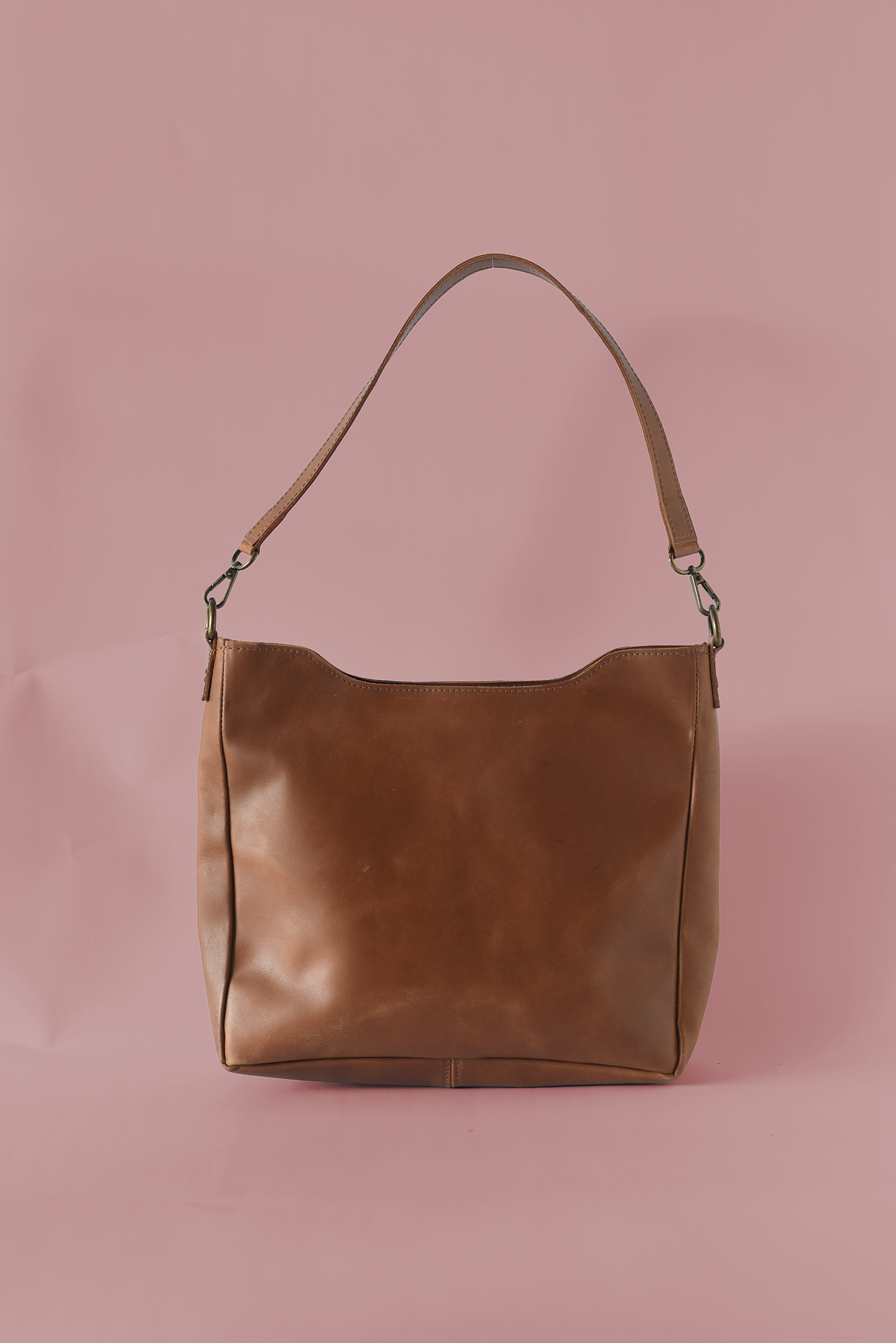 Midsized Brown Leather Crossbody + Shoulder Bag