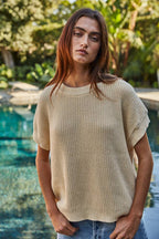 Knit Sweater Cotton Round Neck Short Sleeve Pullover