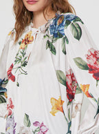 Floral Printed Ruffled Neck Long Sleeve Blouse