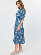 Floral Midi Dress W/ Pleat Detail Skirt