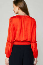 Surplice Neck Blouse W/Pleated Detail
