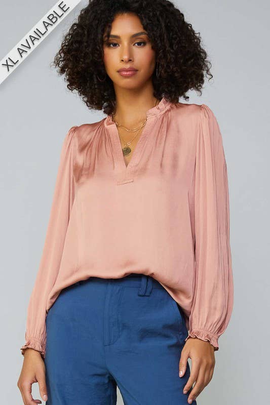 Ruffled Blouse W/ Top Stitched Placket-XL