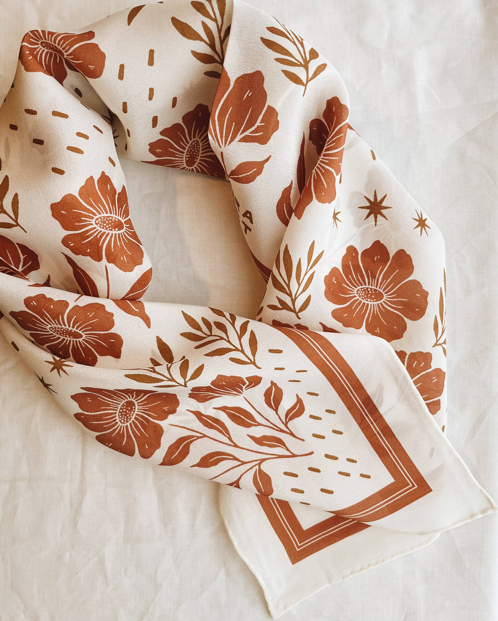 100% Silk Bandana Scarf - Desert Floral Western Earth Tones