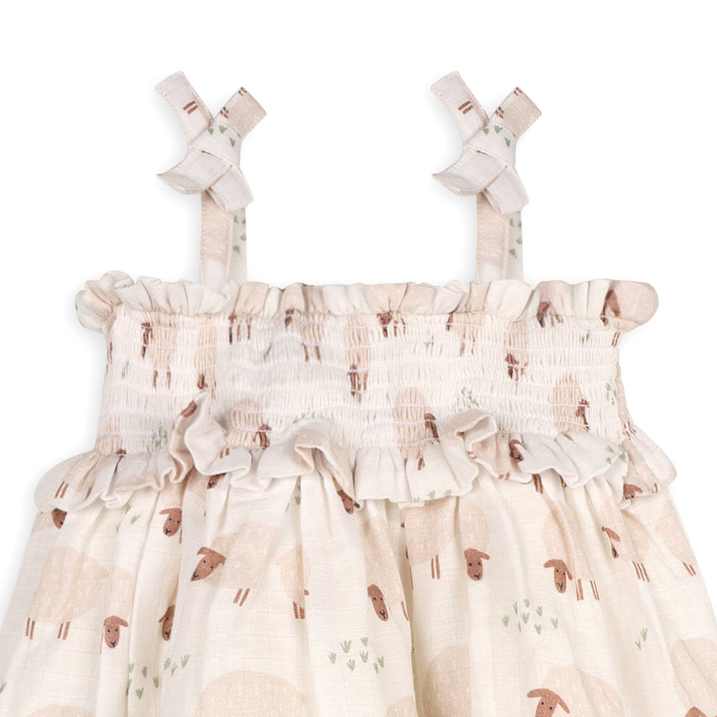 Sheep Baby Smocked Strap Dress+Bloomer Set (Organic Muslin)