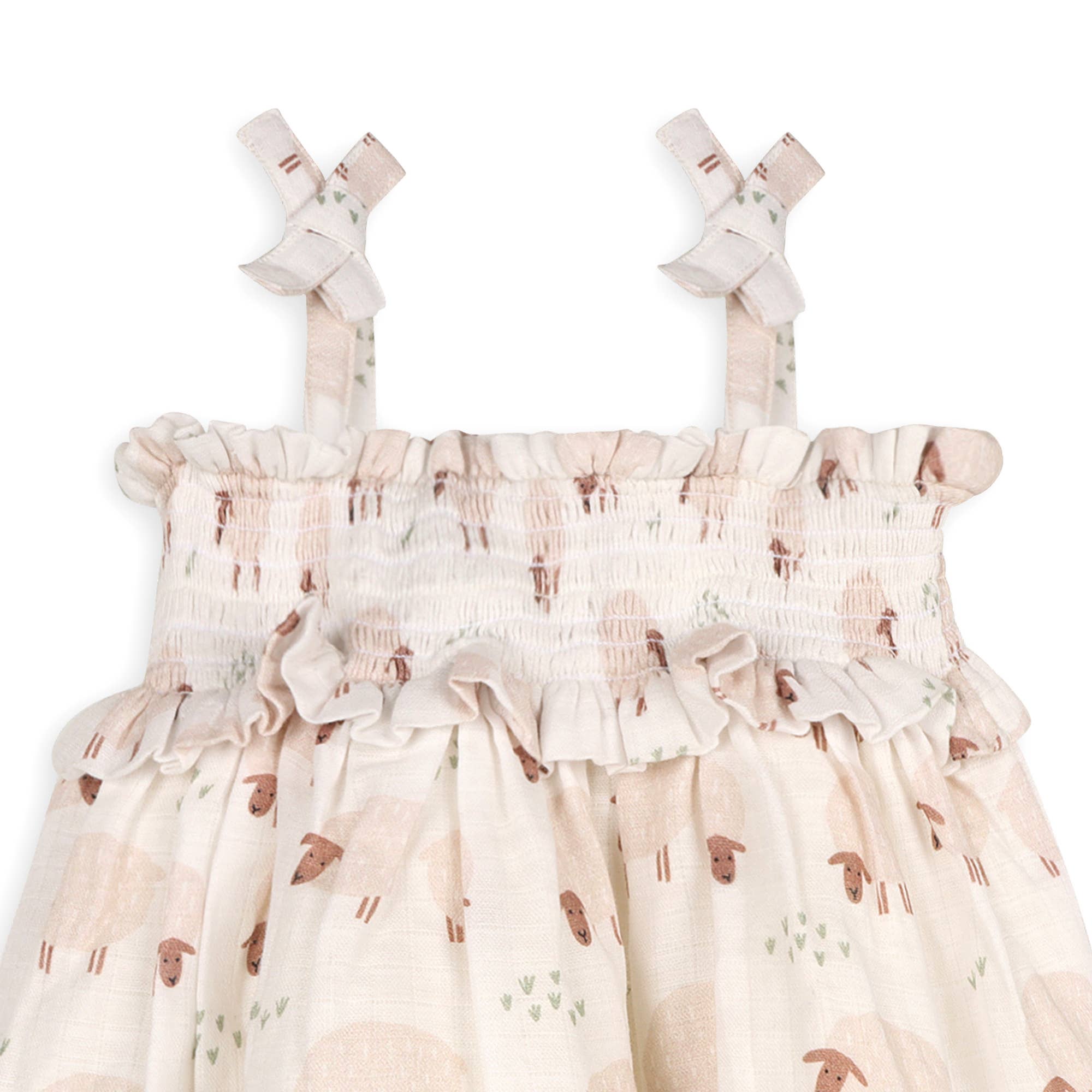Sheep Baby Smocked Strap Dress+Bloomer Set (Organic Muslin)