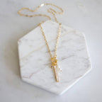 CZ, Mother of Pearl, Freshwater Pearl,Charm Toggle Necklace 