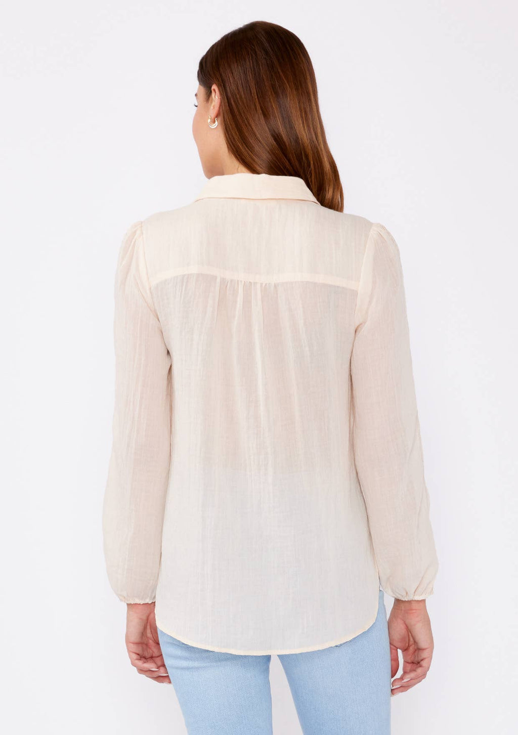 Crinkled Lace Long Sleeve Button Down Blouse