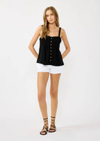 Lace Trim Button-Down Sleeveless Tank