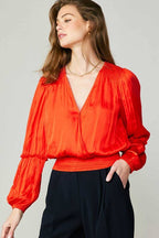 Surplice Neck Blouse W/Pleated Detail