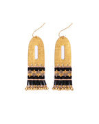 Beaded Handwoven Color Block Brass Earrings (Black)