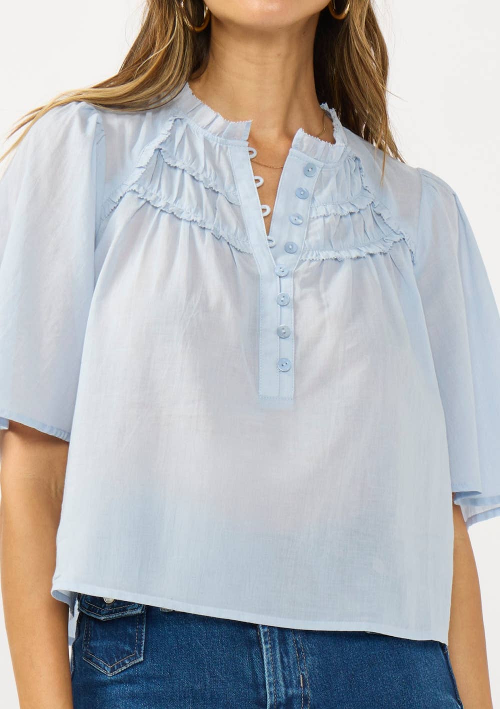 Ruffle Yoke Half Button Top