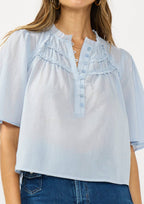 Ruffle Yoke Half Button Top