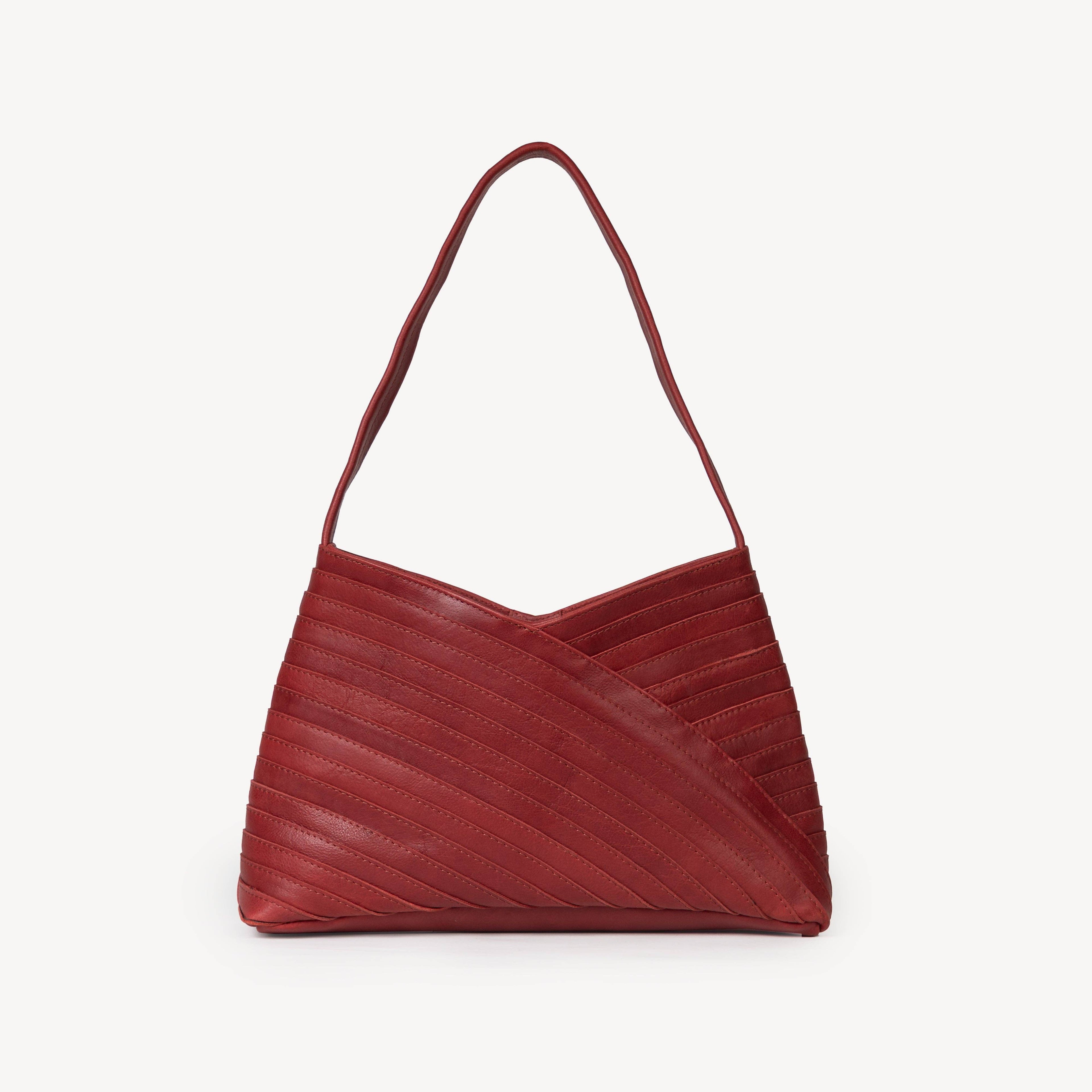 Pebbled Leather Crisscross Handbag - Cherry