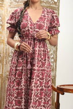 Emelie Block Printed Dress (Wine)