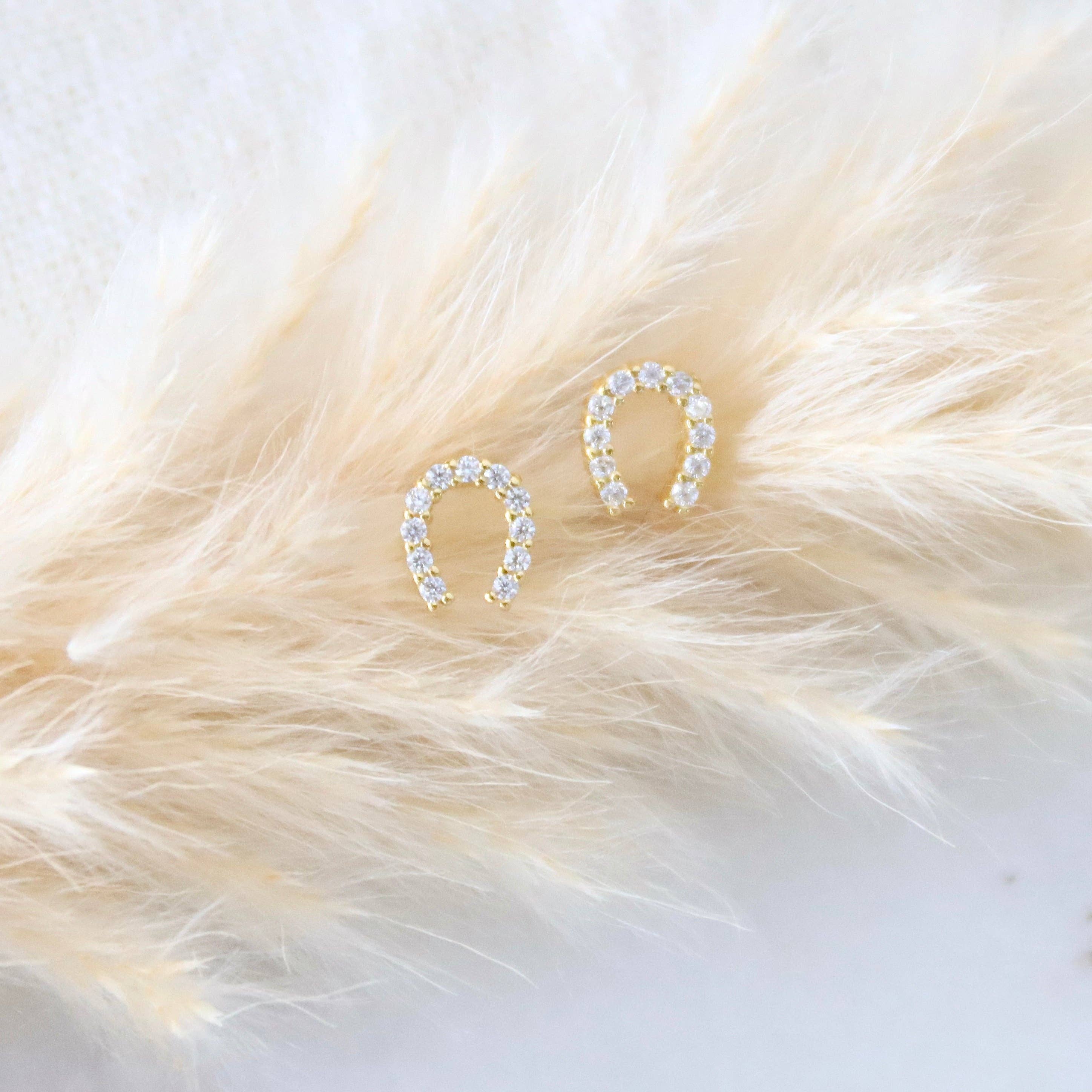 CZ Mini Horseshoe Stud Earrings - Hypoallergenic