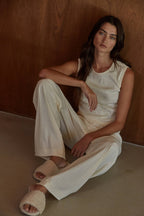 Knit Cotton Pointelle Round Neck Sleeveless Tank