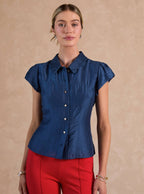Button Down Slim Fit Short Sleeve Blouse