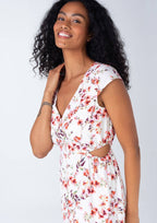 Floral Cap Sleeve Button Down Cut Out Midi Dress