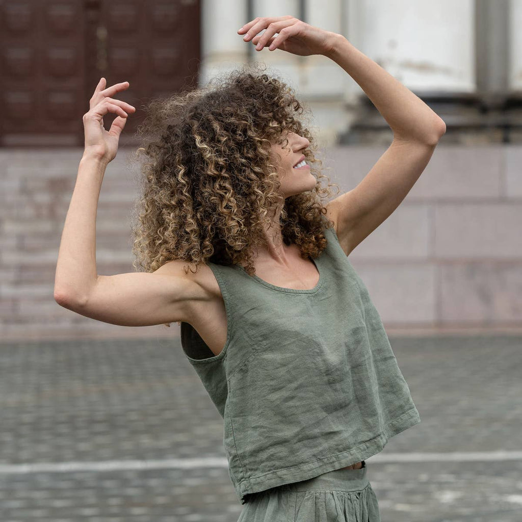 Linen Crop Top Ana White - Summer Sleeveless Linen Blouse