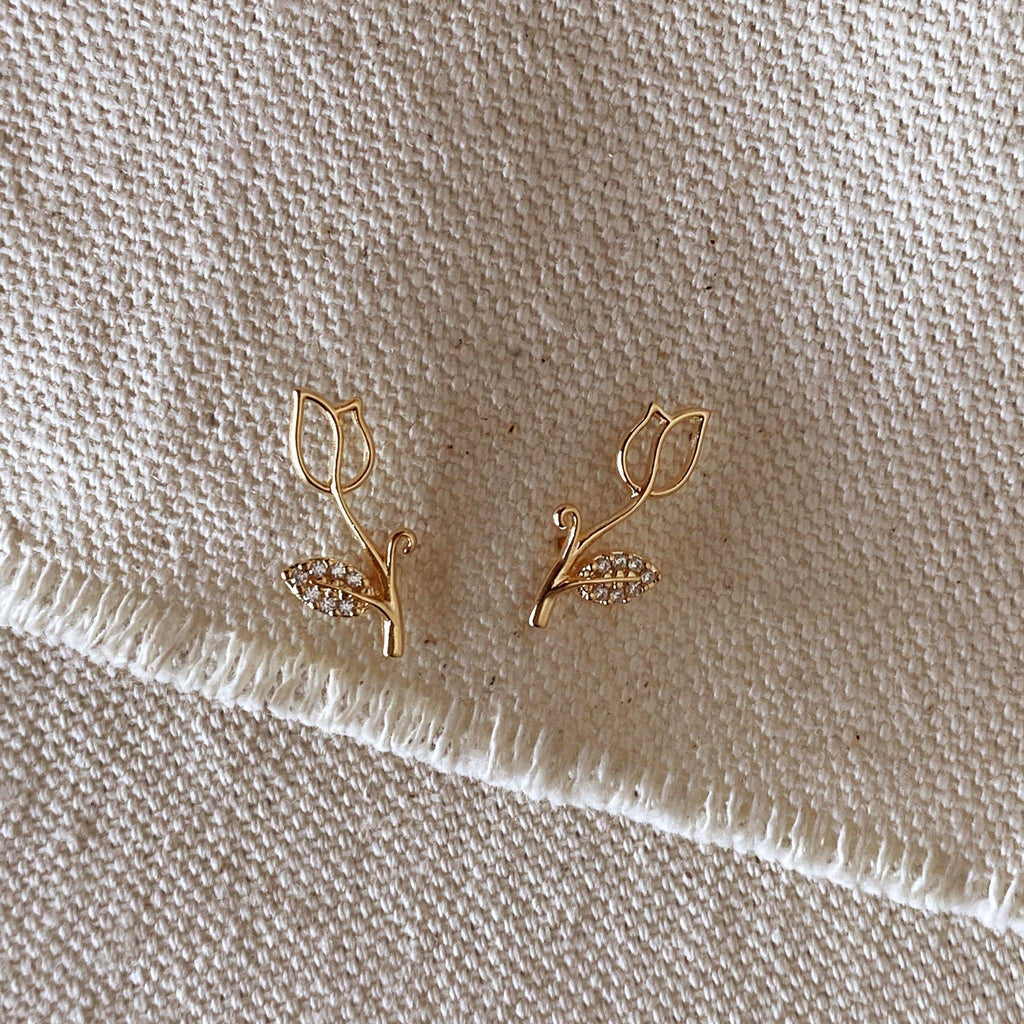 Tulip Stud Earrings With Cubic Zirconia Stones