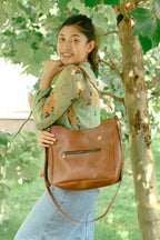 Midsized Brown Leather Crossbody + Shoulder Bag