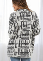 Black and White Fuzzy Long Sleeve Cardigan