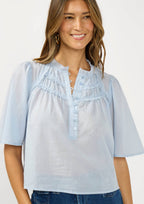 Ruffle Yoke Half Button Top