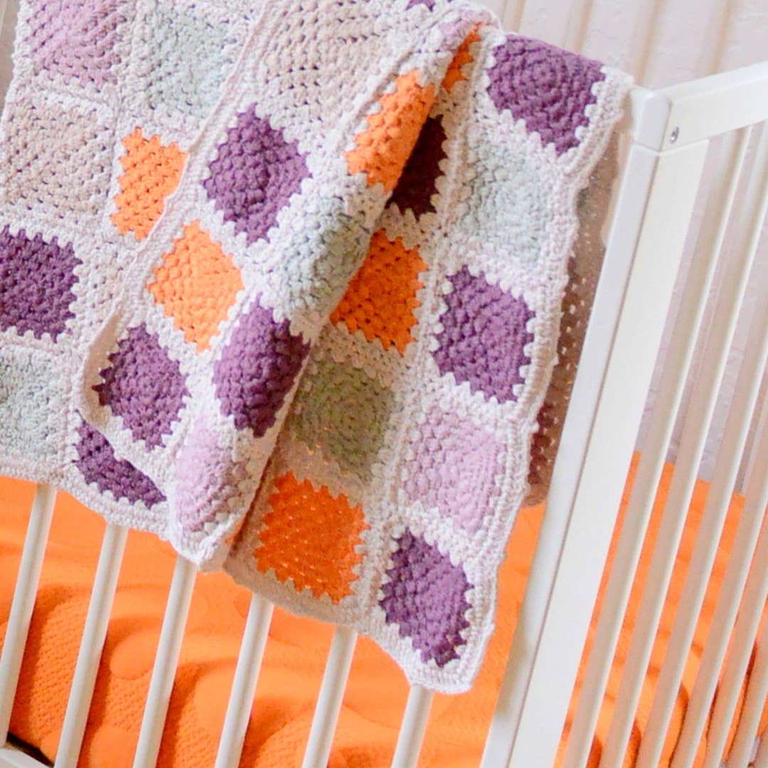 Handmade Granny Square Baby Blanket in Purple