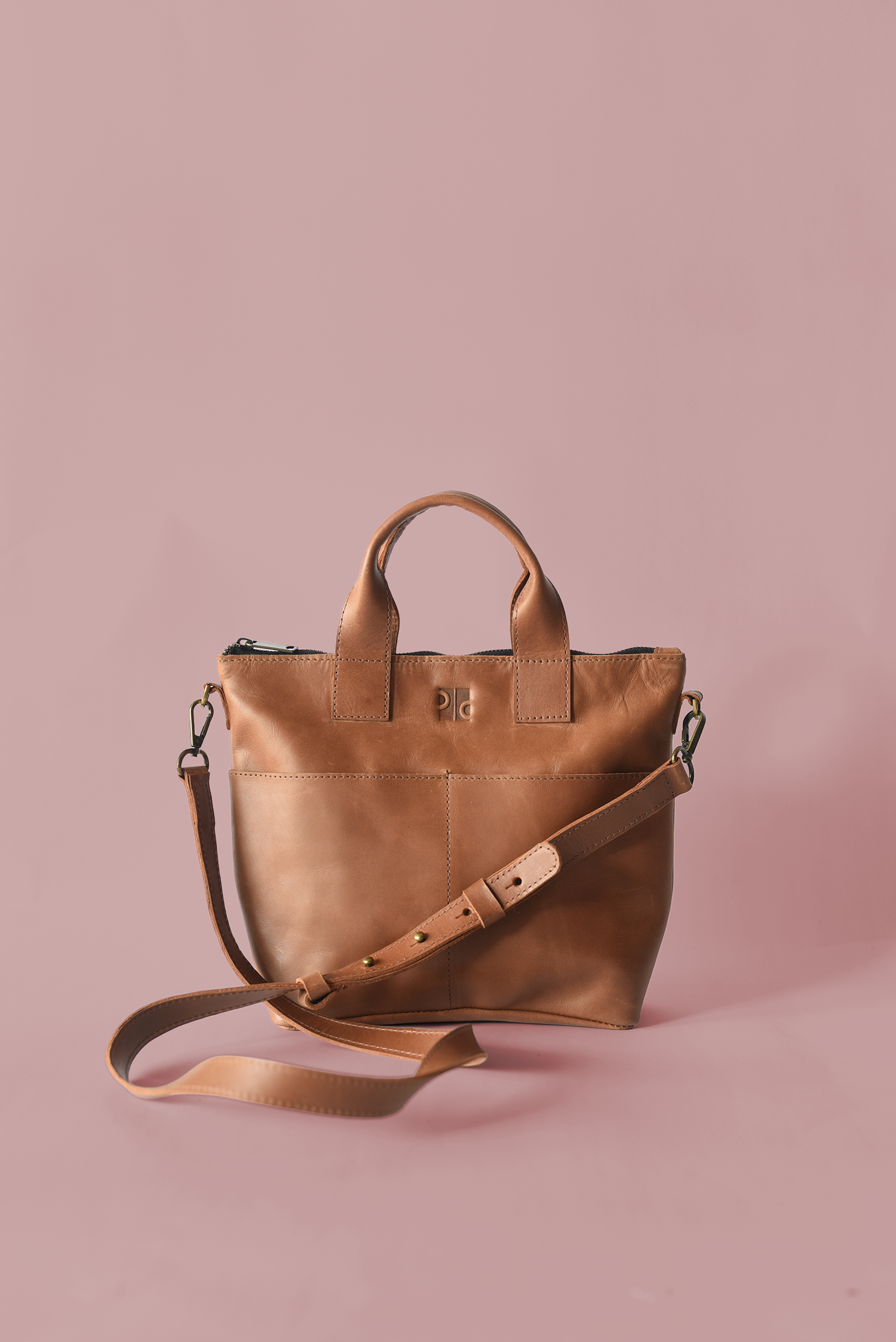 Medium Brown Leather Crossbody with Outside Pockets