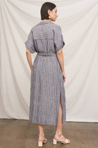 Short Sleeve Striped Button Down Shirt Dress